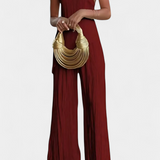 Pilarica Pleated Set with Asymmetrical Halter Top and Flowing Pants
