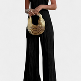 Pilarica Pleated Set with Asymmetrical Halter Top and Flowing Pants
