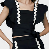 Fabiana Elegant Ruffled Top with Contrast Stitching