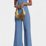 Pilarica Pleated Set with Asymmetrical Halter Top and Flowing Pants
