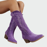 Elena - Fashionable Brown Suede Embroidered Western Boots