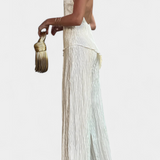 Pilarica Pleated Set with Asymmetrical Halter Top and Flowing Pants