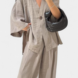 Eli Oversized Set with V-Neck Top and Straight Pants
