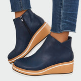 Rebeca - Black Orthopedic Leather Ankle Boots with Wedge