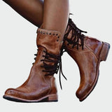 Ana - Gray Leather Ankle Boots with Laces and Polished Heel Marta