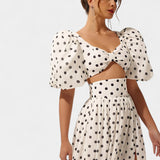 Sherine Polka Dot Skirt and Top Set with Puff Sleeves
