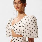 Sherine Polka Dot Skirt and Top Set with Puff Sleeves