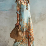 Mara | Printed Shirt Maxi Dress with Flowing Fit