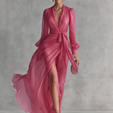 Pink Chiffon Dress with V-Neck