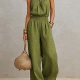 Ainara | Halter-Neck Wide-Leg Jumpsuit with Shirred Waist