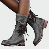 Ana - Gray Leather Ankle Boots with Laces and Polished Heel Marta