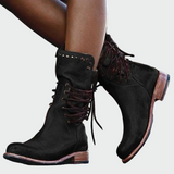 Ana - Gray Leather Ankle Boots with Laces and Polished Heel Marta