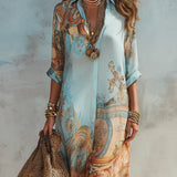Mara | Printed Shirt Maxi Dress with Flowing Fit