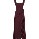 Maxi Dress with Slit and Ruffles