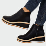 Rebeca - Black Orthopedic Leather Ankle Boots with Wedge
