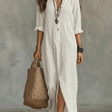 Soline | Relaxed Collared Maxi Dress with Button Detail