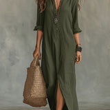 Soline | Relaxed Collared Maxi Dress with Button Detail