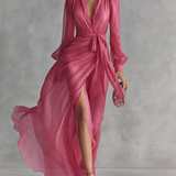 Pink Chiffon Dress with V-Neck