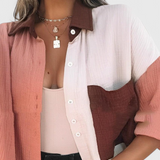 Juniper Button-Up Color Block Blouse
