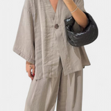 Eli Oversized Set with V-Neck Top and Straight Pants