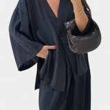Eli Oversized Set with V-Neck Top and Straight Pants