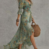 Alma | Floral V-Neck Maxi Dress with Defined Waist