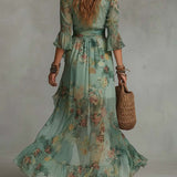 Alma | Floral V-Neck Maxi Dress with Defined Waist