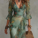Alma | Floral V-Neck Maxi Dress with Defined Waist
