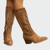 Elena - Fashionable Brown Suede Embroidered Western Boots