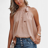 Adela Leopard Print Sleeveless Top with High Neck and Bow