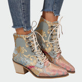 Sandra - Leather Ankle Boots with Radiant Elegant Flowers