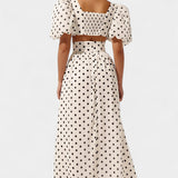 Sherine Polka Dot Skirt and Top Set with Puff Sleeves