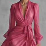 Pink Chiffon Dress with V-Neck