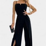 Prescillia Jumpsuit with Spaghetti Straps and Side Slit