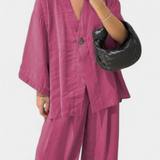 Eli Oversized Set with V-Neck Top and Straight Pants