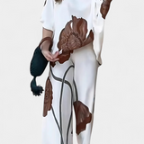 Sybella Two-Piece Floral Set with Off-the-Shoulder and Straight Pants