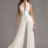 Aitana | Pleated Halter-Neck Jumpsuit with Defined Waist