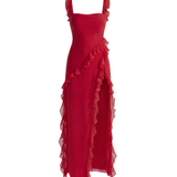 Maxi Dress with Slit and Ruffles