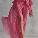 Pink Chiffon Dress with V-Neck