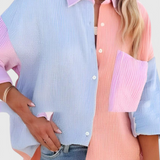 Juniper Button-Up Color Block Blouse