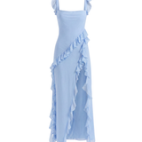Maxi Dress with Slit and Ruffles