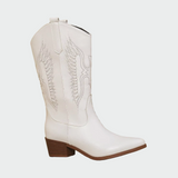 Isabella - Black Leather Cowboy Boots with Feather Details