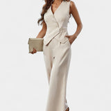 Heskia Sleeveless Vest and Wide-Leg Pants Set