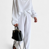 Aya Two-Piece Cotton Set with V-Neck