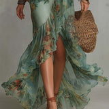 Alma | Floral V-Neck Maxi Dress with Defined Waist