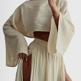 Martha Two-Piece Set with High-Slit Skirt