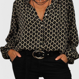 Jemima Button-Up Blouse with Geometric Print