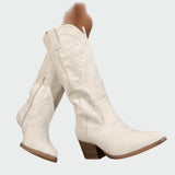 Elena - Fashionable Brown Suede Embroidered Western Boots