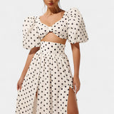 Sherine Polka Dot Skirt and Top Set with Puff Sleeves