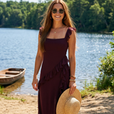 Maxi Dress with Slit and Ruffles